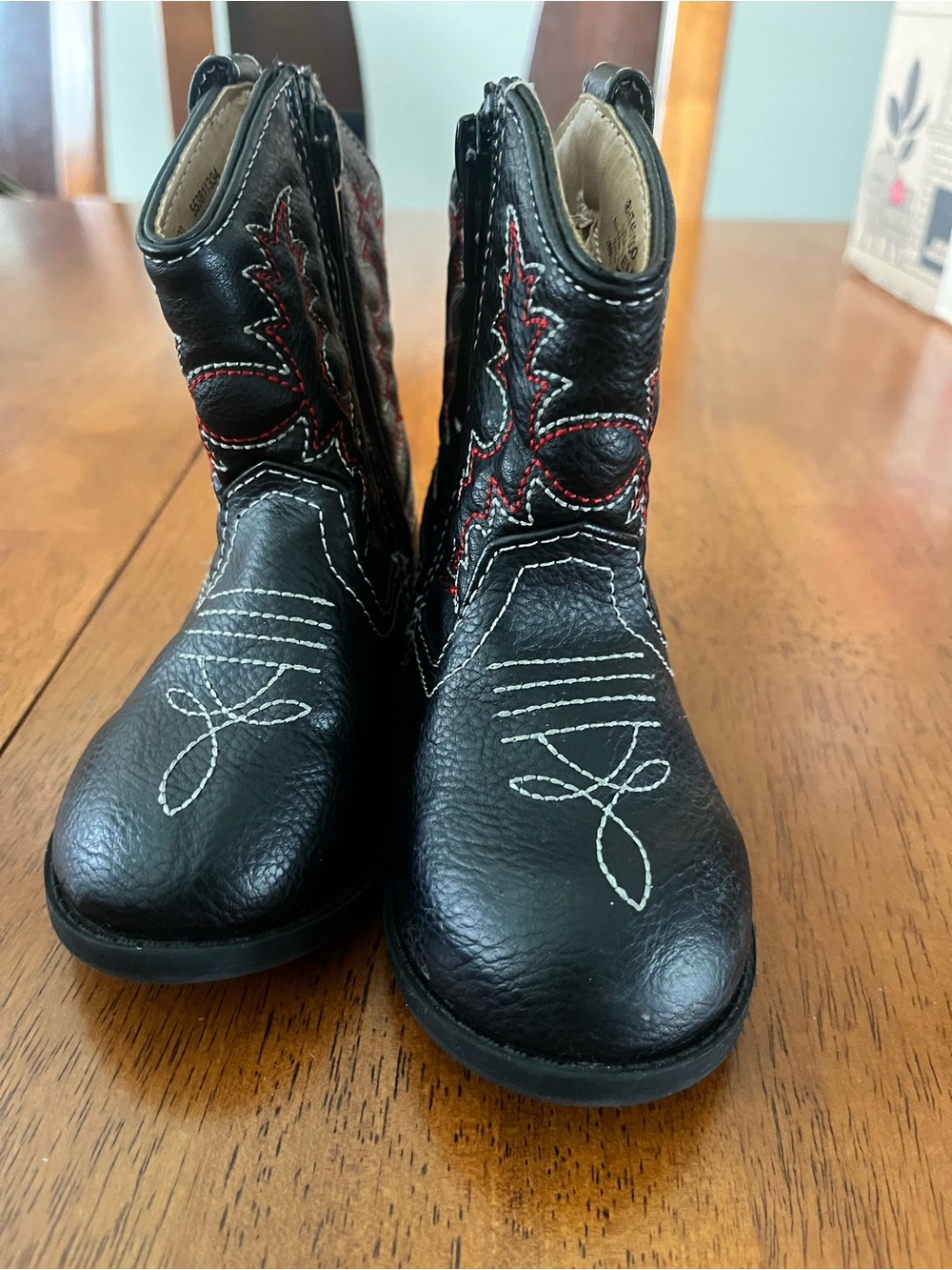 healthtex Black Kids Western Boots with Red Stitching - Picture 2 of 7